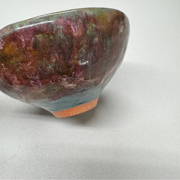 Handmade Pottery Bowl Decorative Purple Teal Swirl - Picture 7 of 9